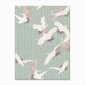 Vintage Japanese Crane Birds Flight Teal Canvas Print