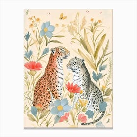 Folksy Floral Animal Drawing Leopard 3 Canvas Print