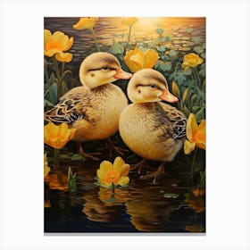 Floral Ornamental Duckling Painting 2 Canvas Print