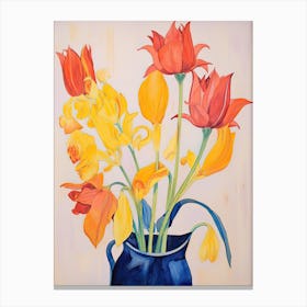 Tulips In A Blue Vase Canvas Print
