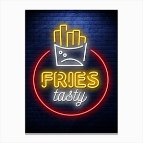 Fries — Neon food sign, Food kitchen poster, photo art Canvas Print