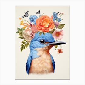 Bird With A Flower Crown Bluebird 2 Canvas Print