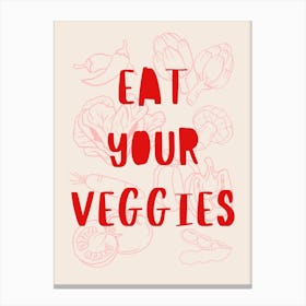Eat Your Veggies Pink & Red Canvas Print
