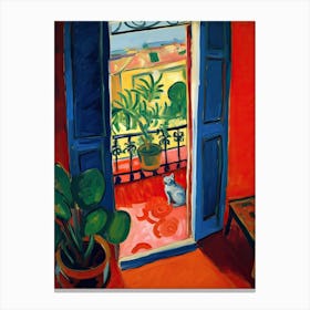 Open Window With Cat Matisse Style Rome Italy 4 Canvas Print