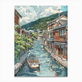 Otaru Japan 2 Retro Illustration Canvas Print