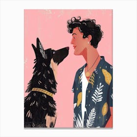 Illustration Of A Man And His Dog 1 Canvas Print