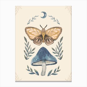 Moth On A Mushroom Boho Watercolor Canvas Print