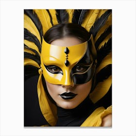 A Woman In A Carnival Mask, Yellow And Black (8) Canvas Print