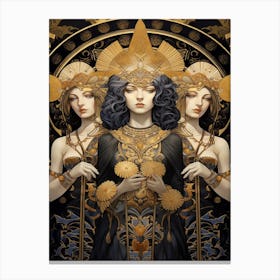 The Three Muses Black And Gold 5 Canvas Print