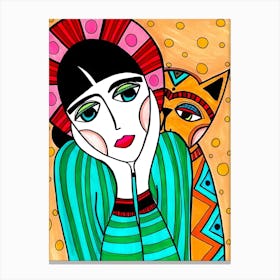 Woman With A Cat 1 Canvas Print