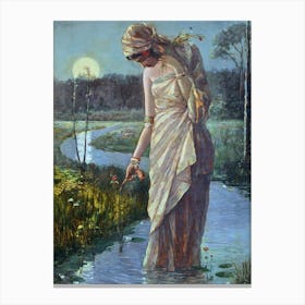 Woman in Moonlight c1930 by Hemendranath Mazumdar (Indian, 1894–1948) HD Remastered Immaculate Canvas Print