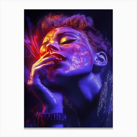 Purple Woman Smoking A Cigarette Canvas Print