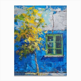 Tree In Front Of Blue House 1 Canvas Print