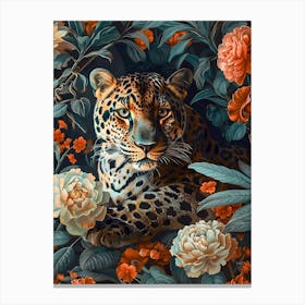 Leopard In Flowers Inspired by William Morris Canvas Print