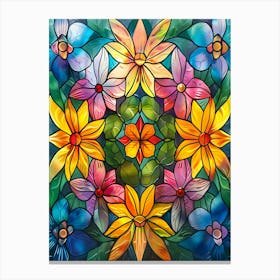 Colorful Stained Glass Flowers 8 Canvas Print