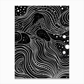 Wavy Sketch In Black And White Line Art 10 Canvas Print