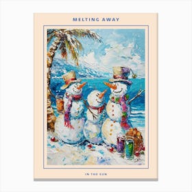 Snowmen On The Beach Painting Poster 3 Canvas Print