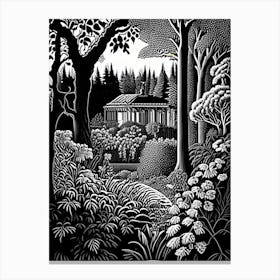 Fredriksdal Museum And Gardens, 1, Sweden Linocut Black And White Vintage Canvas Print