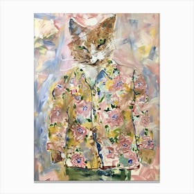 Animal Party: Crumpled Cute Critters with Cocktails and Cigars Cat In Floral Jacket Canvas Print