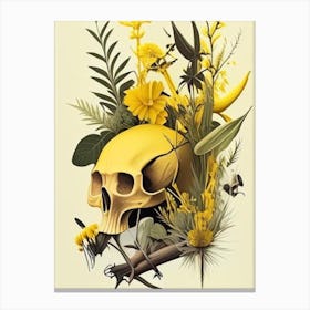 Animal Skull Yellow 2 Botanical Canvas Print