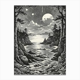 Moon Over The Ocean By Person Canvas Print