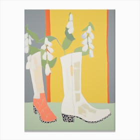 A Painting Of Cowboy Boots With Snapdragon Flowers, Pop Art Style 4 Canvas Print