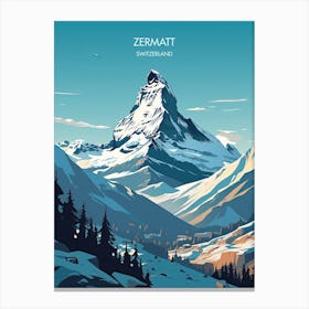 Poster Of Zermatt   Switzerland, Ski Resort Illustration 0 Canvas Print
