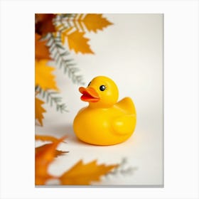 Rubber Duck In Autumn Leaves Canvas Print