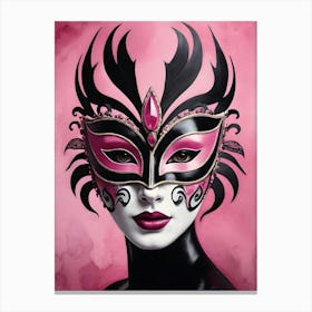 A Woman In A Carnival Mask, Pink And Black (32) Canvas Print
