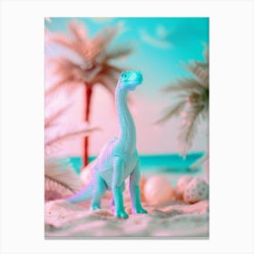 Pastel Toy Dinosaur On The Beach Canvas Print