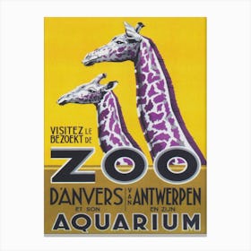 Giraffes at Antwerp Belgium Zoo Vintage Poster Canvas Print