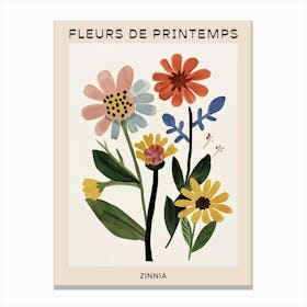Spring Floral French Poster  Zinnia 2 Canvas Print