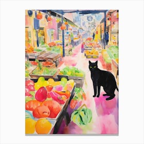 Food Market With Cats In Honolulu 3 Watercolour Canvas Print