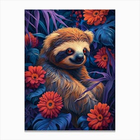 Sloth with flowers Canvas Print