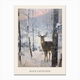 Vintage Winter Animal Painting Poster Black Tailed Deer 2 Canvas Print