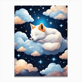 Cute Foxy Creature Sleeping On Clouds Canvas Print