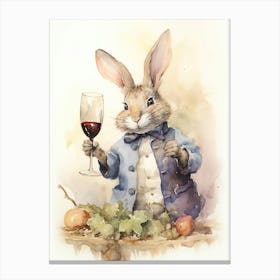 Bunny Tasting Wine Rabbit Prints Watercolour 4 Canvas Print
