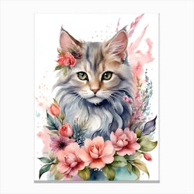 Cat With Flowers 8 Canvas Print