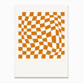 Wavy Checkered Pattern Poster Orange Canvas Print