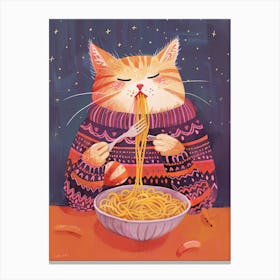 Cute Orange Cat Pasta Lover Folk Illustration 4 Canvas Print