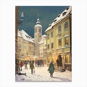 Vintage Winter Illustration Munich Germany 5 Canvas Print