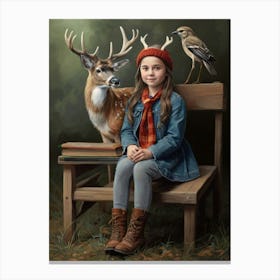 Girl And A Deer Canvas Print