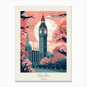 Big Ben, London   Cute Botanical Illustration Travel 2 Poster Canvas Print