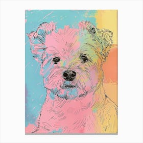 Pastel Watercolour Terrier Dog Line Illustration 2 Canvas Print