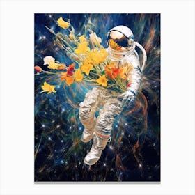 Astronaut With A Bouquet Of Flowers 6 Canvas Print
