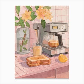 Pink Breakfast Food Coffee And Toastie 3 Canvas Print