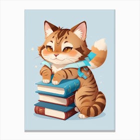 Cat Sitting On Books Canvas Print