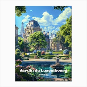 Luxembourg Garden Paris 6th Arrondissement Digital Travel Illustration Canvas Print