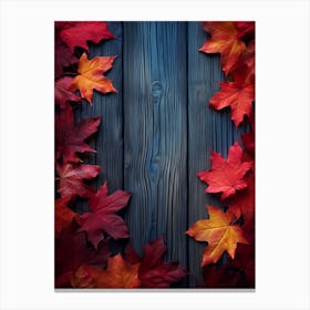Autumn Leaves On Wooden Background 2 Canvas Print