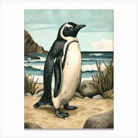 Adlie Penguin Boulders Beach Simons Town Vintage Botanical Painting 3 Canvas Print